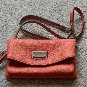 Nine West Orange Crossbody or Wristlet Bag with Pebbled Look